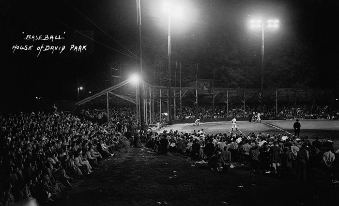 This is a view of the Israelite House of David baseball field from the gate near the Trailer park office.  This was the beginning of night baseball.  The grand stands were behind home plate.