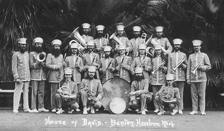 Before the turn of the century the most popular band and dance music was the march.  John Phillip Sousa was famous as the March King and new dances such as the Foxtrot and Ragtime with their syncopated rhythms were the latest fad.  Large brass bands were the popular musical group of the time.  The original House of David road bands were formed as twenty piece brass bands.