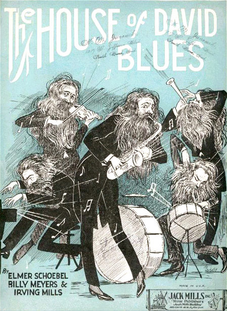 The House of David Blues was published in 1923 by a writing team headed by Elmer Schoebel.  Together they wrote many of the most popular Jazz tunes of that era.  In a 1968 interview Schoebel related that a representative from Robbins, a New York music publisher had found them in a Chicago caf and charged them with writing a tune that would capitalize on the publicity about the House of David at the time.  Schoebel claims the House of David Blues was written in one hour.