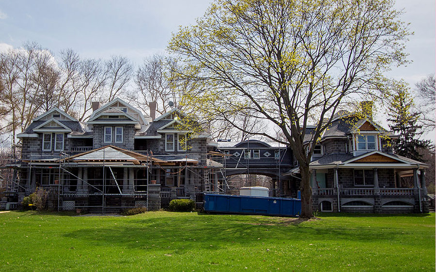 As you can see from this photo taken in the summer of 2015, the exterior work on the Annex (right) had been completed and the Diamond House itself is being worked on. All exterior wooden areas needed to be either replaced or be extensively rehabbed.